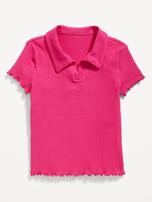 View large product image 2 of 3. Rib-Knit Collared Lettuce-Edge Shirt for Girls