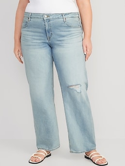 Mid-Rise Ripped Wide-Leg Jeans for Women