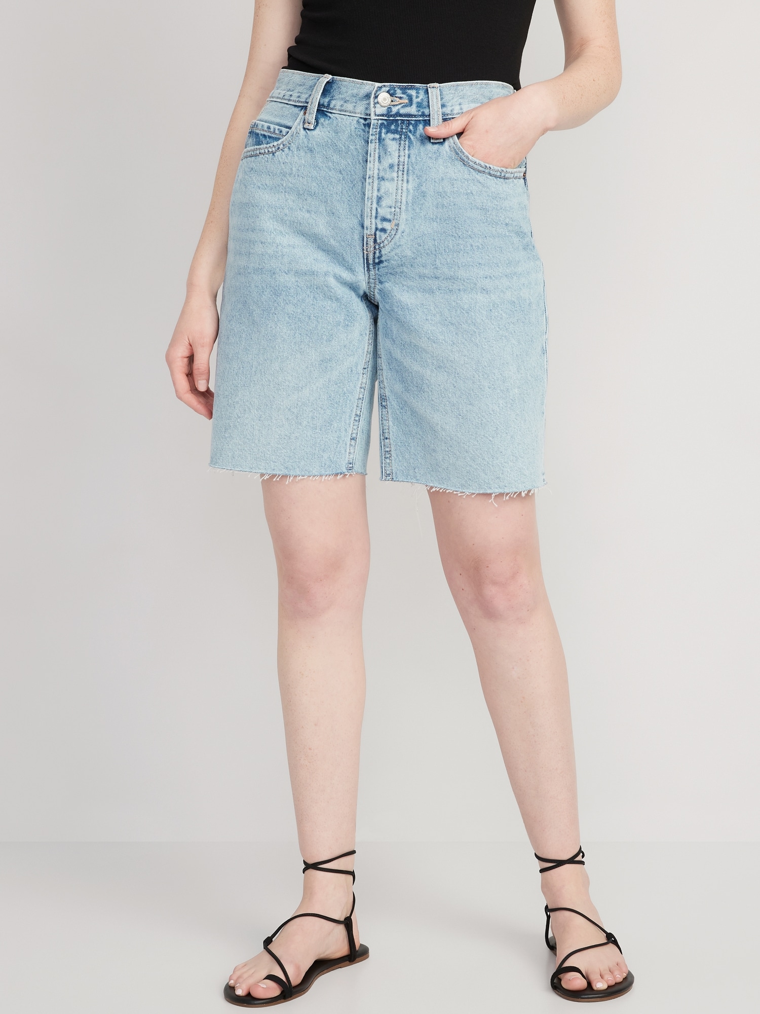 Old Navy High-Waisted Slouchy Button-Fly Cut-Off Jean Shorts for Women -- 9-inch inseam blue. 1