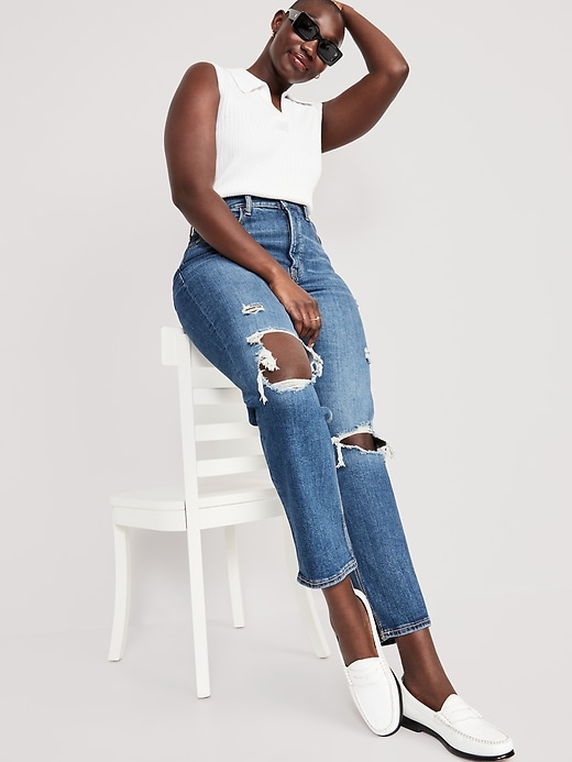Image number 3 showing, Curvy Extra High-Waisted Button-Fly Straight Jeans