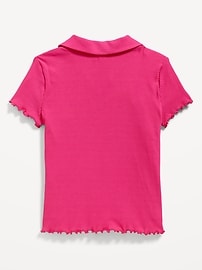 View large product image 3 of 3. Rib-Knit Collared Lettuce-Edge Shirt for Girls