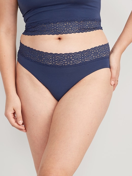 Image number 5 showing, Mid-Rise Supima® Cotton-Blend Lace-Trimmed Bikini Underwear