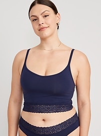 View large product image 5 of 8. Supima® Cotton-Blend Lace-Trim Cami Bra