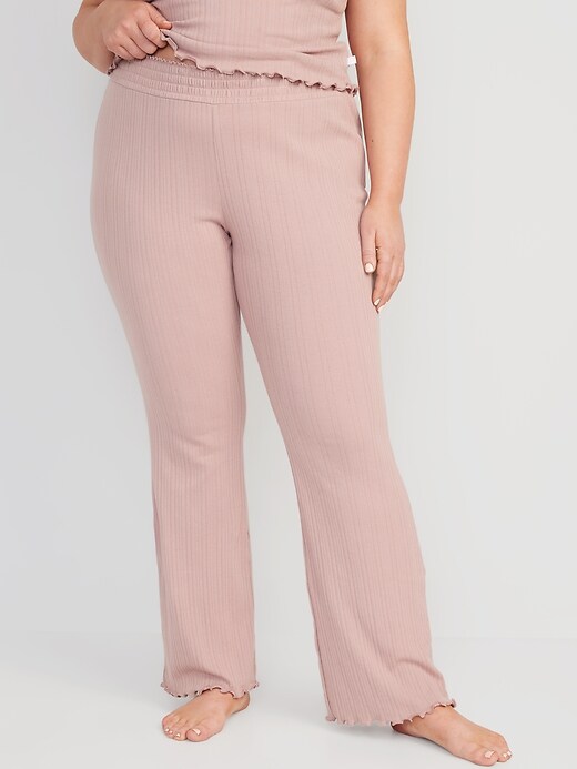 Image number 7 showing, High-Waisted Pointelle-Knit Boot-Cut Pajama Pants