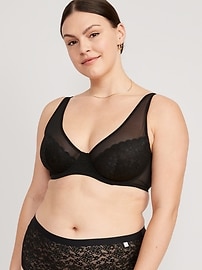View large product image 5 of 6. Lace-Paneled Mesh Underwire Plunge Bra