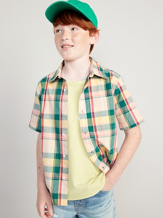 View large product image 1 of 3. Short-Sleeve Printed Poplin Shirt for Boys