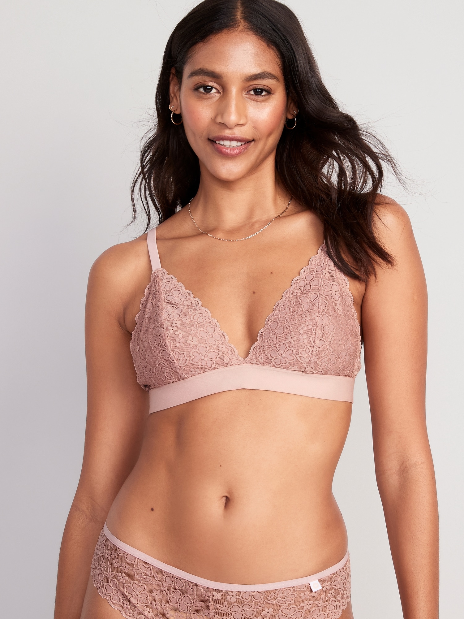 Old Navy V-Neck Lace Triangle Bralette Top for Women pink - 558742032