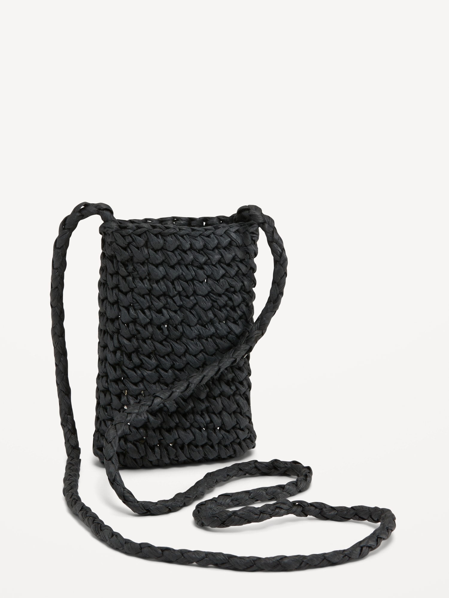 Old Navy Straw-Paper Crochet Crossbody Bag for Women black. 1
