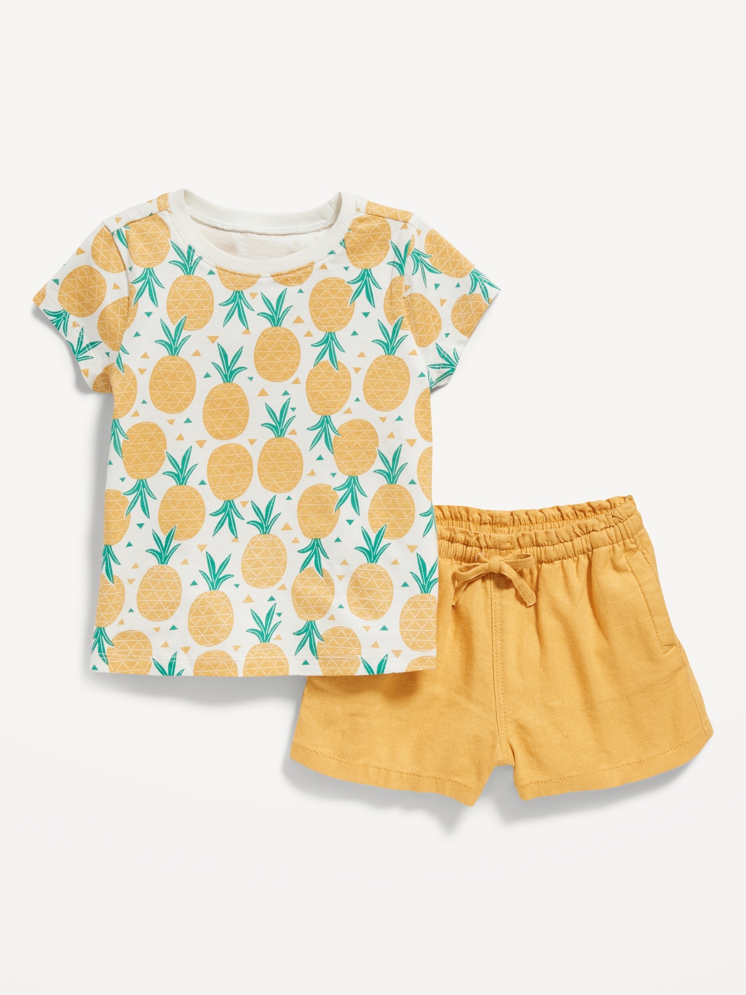 Old Navy Printed Crew-Neck T-Shirt & Pull-On Shorts for Toddler Girls yellow. 1