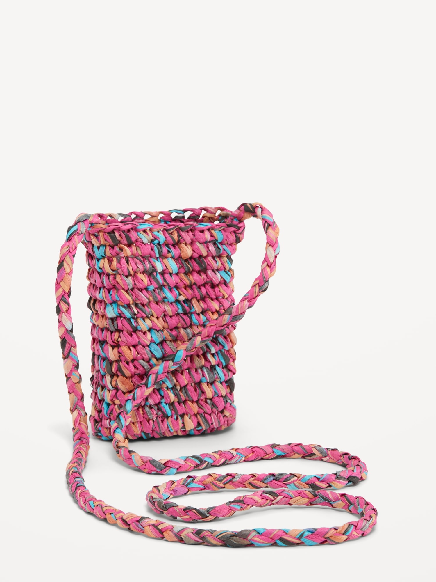 Old Navy Straw-Paper Crochet Crossbody Bag for Women gray. 1