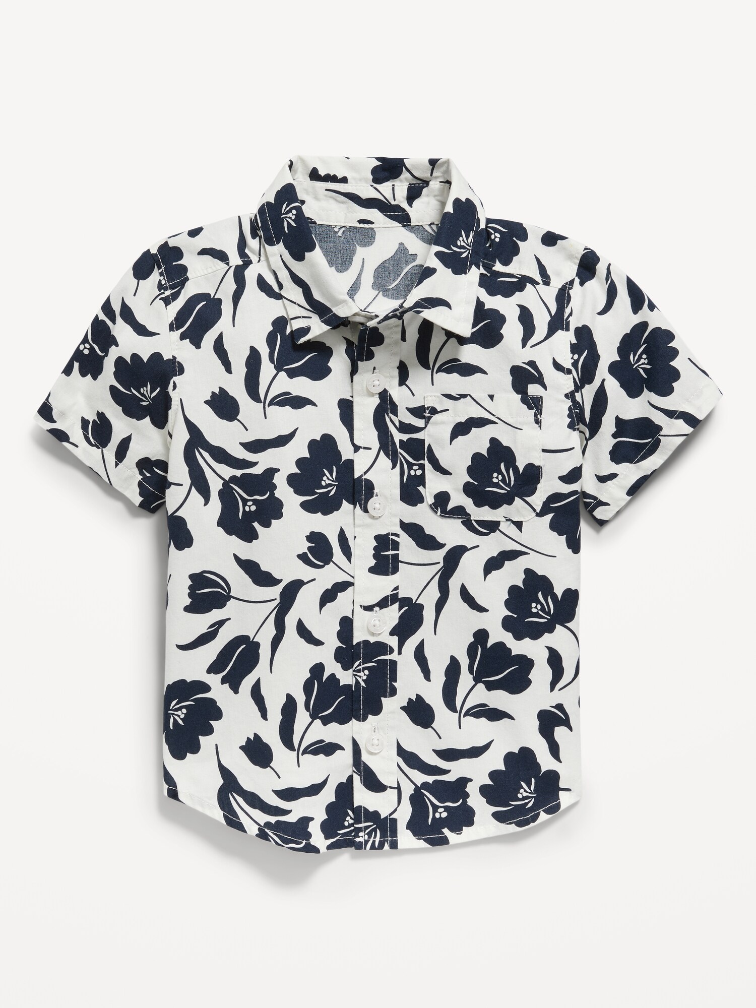 Old Navy Short-Sleeve Printed Poplin Shirt for Toddler Boys blue. 1