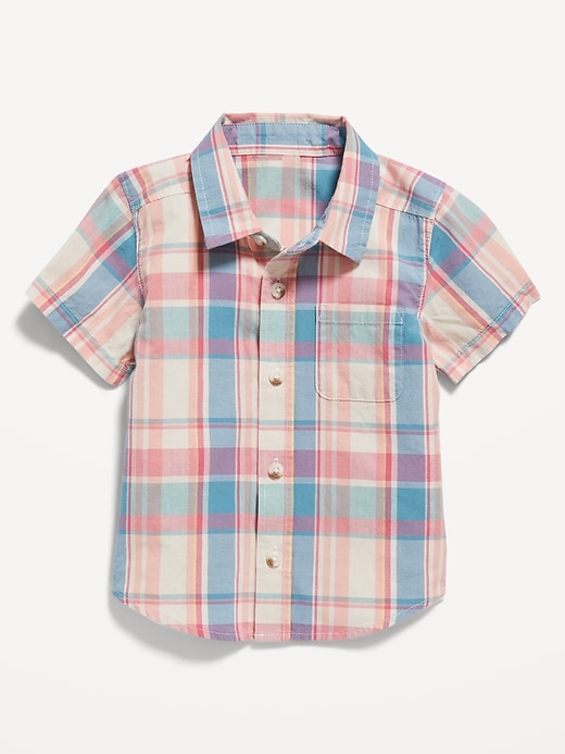 View large product image 1 of 1. Plaid Poplin Pocket Shirt for Toddler Boys