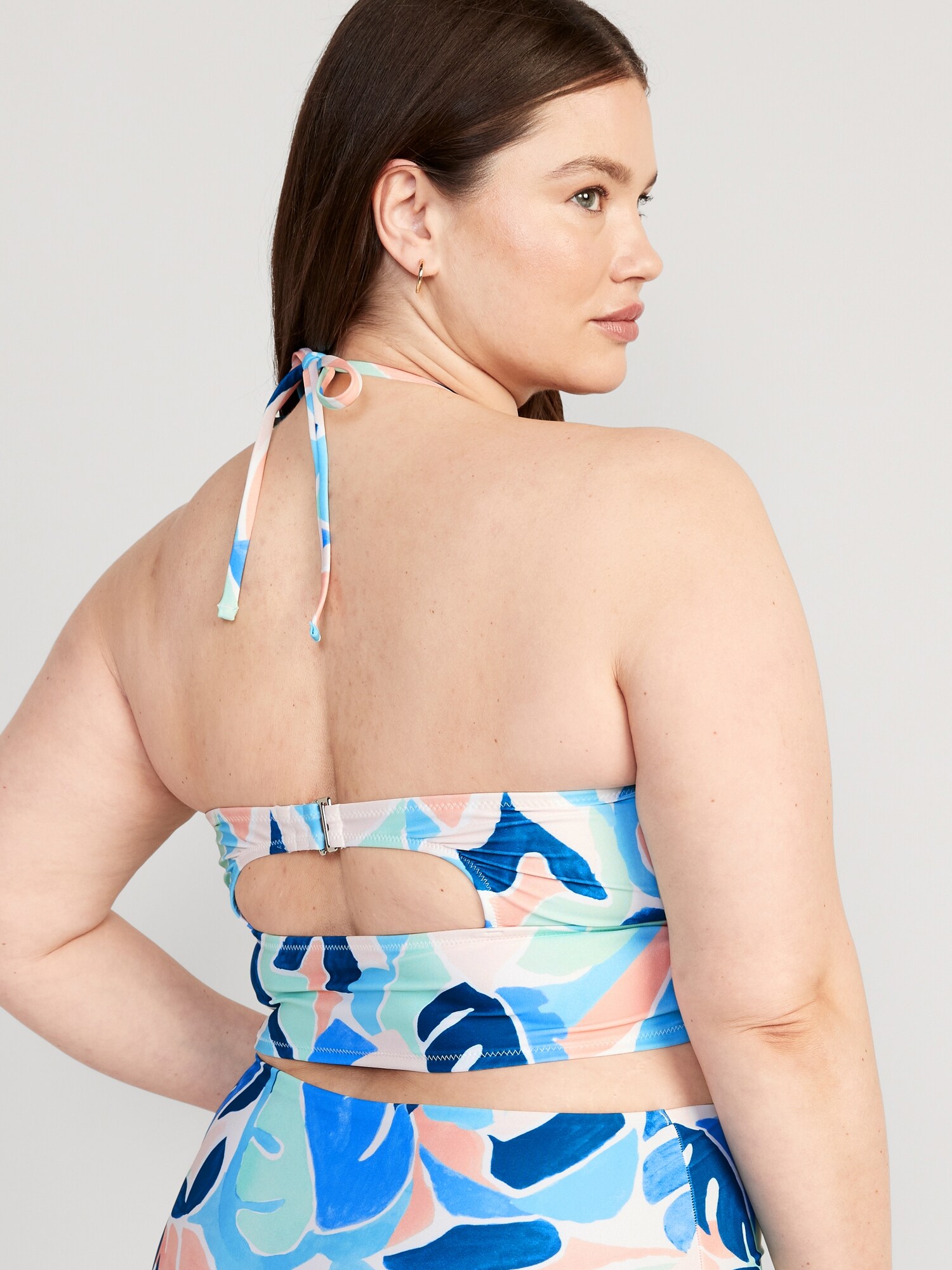 Cropped Cutout Halter Longline Bikini Swim Top for Women