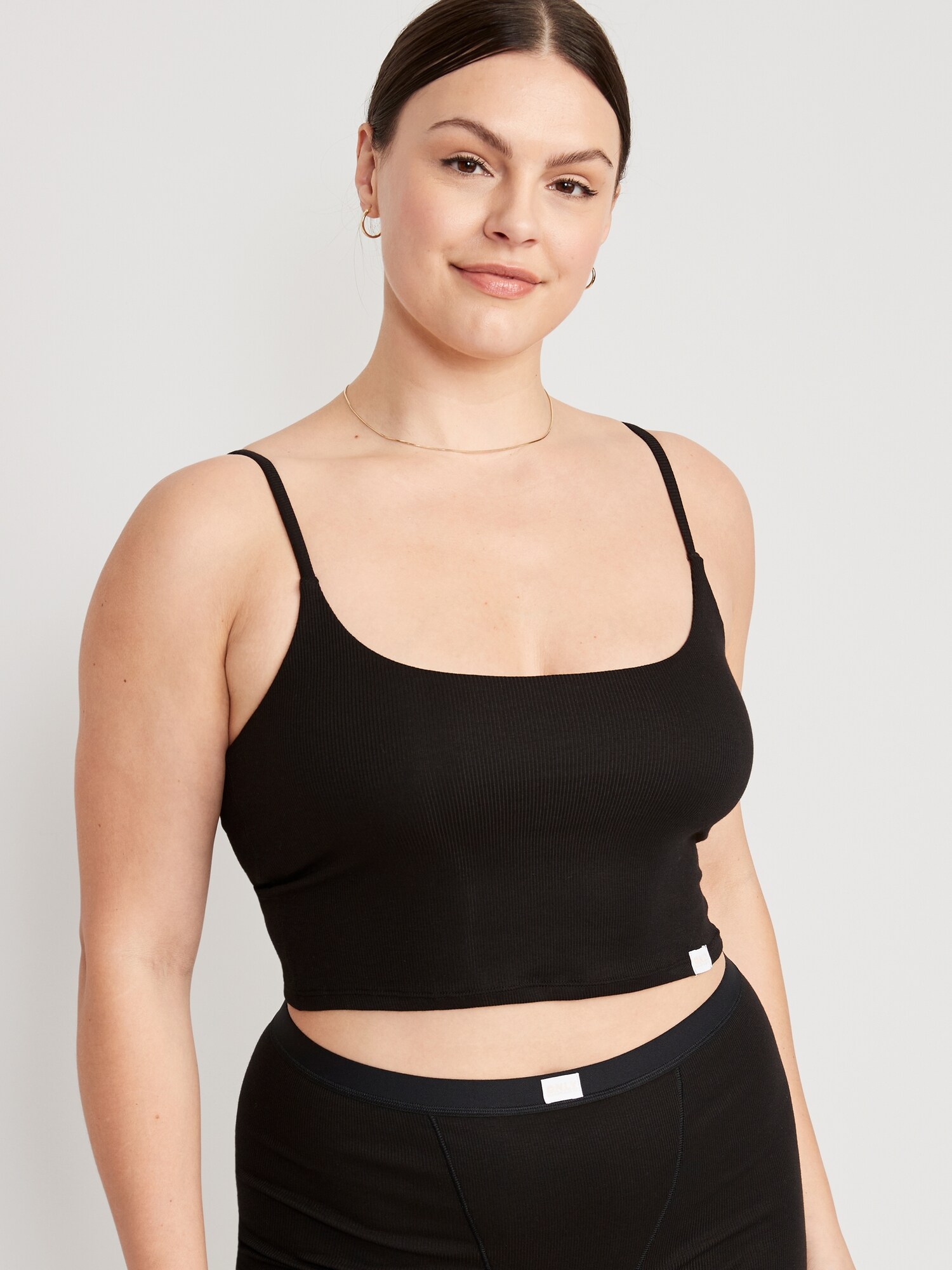 Бра, без швов, удлинённый крой, в рубчик — Old Navy, цвет: Чёрный — фото 4