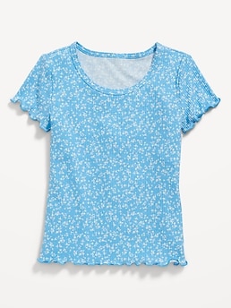 Printed Rib-Knit Lettuce-Edge T-Shirt for Girls