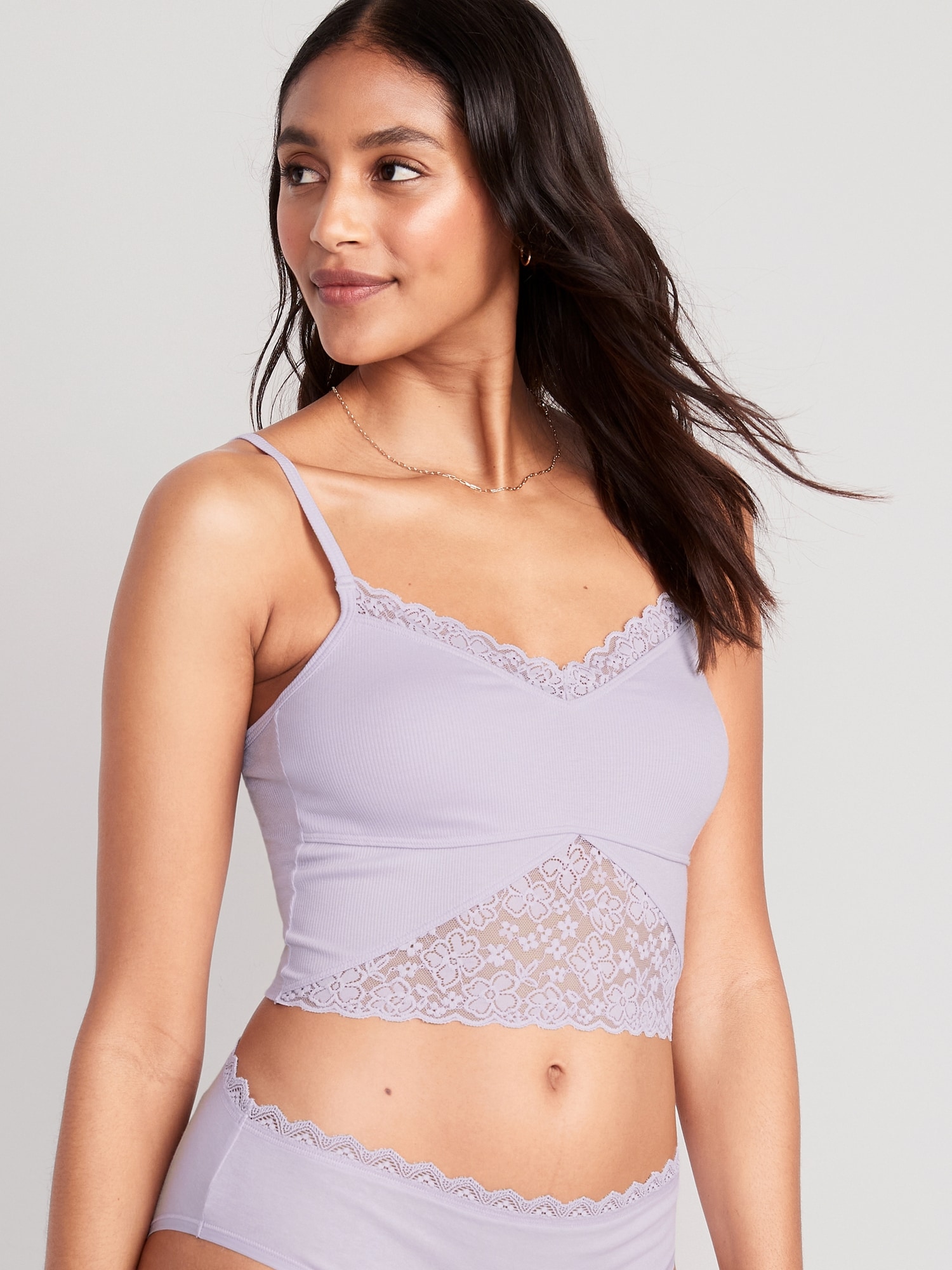 Old Navy Lace-Paneled Rib-Knit Brami Top for Women purple. 1