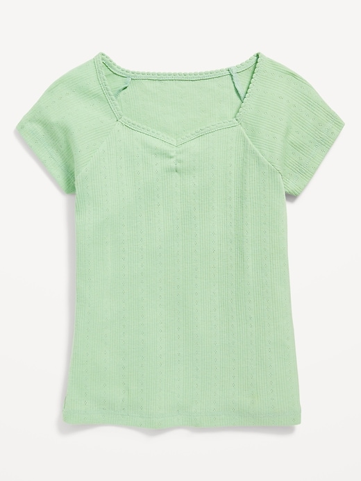 View large product image 2 of 3. Short-Sleeve Pointelle-Knit Cinched Top for Girls