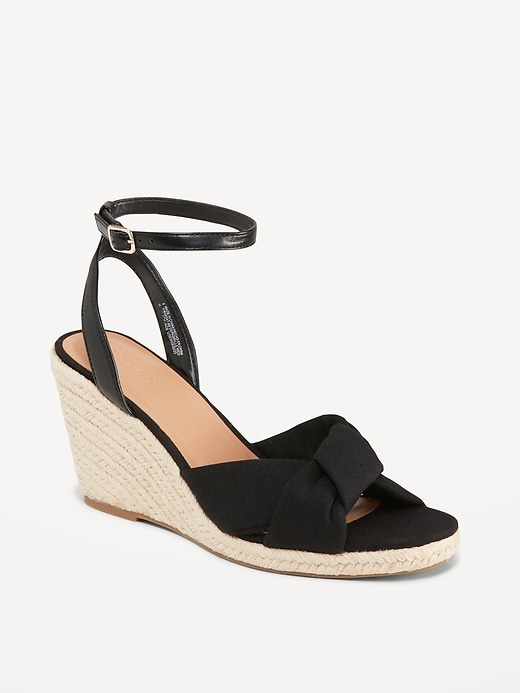 Image number 1 showing, Knotted Canvas Espadrille Wedge Sandals