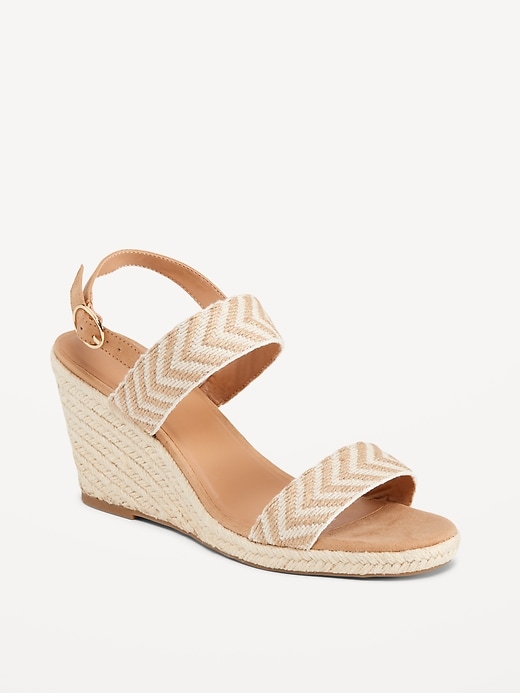 Image number 1 showing, Open-Toe Braided Straw Espadrille Wedge Sandals