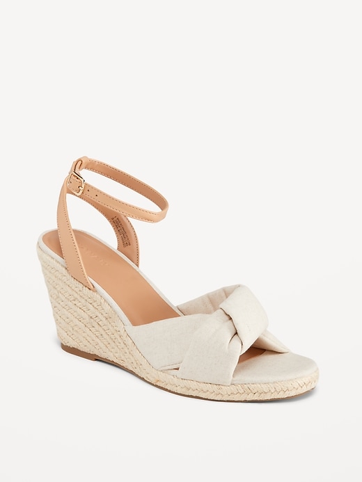 View large product image 1 of 1. Knotted Canvas Espadrille Wedge Sandals