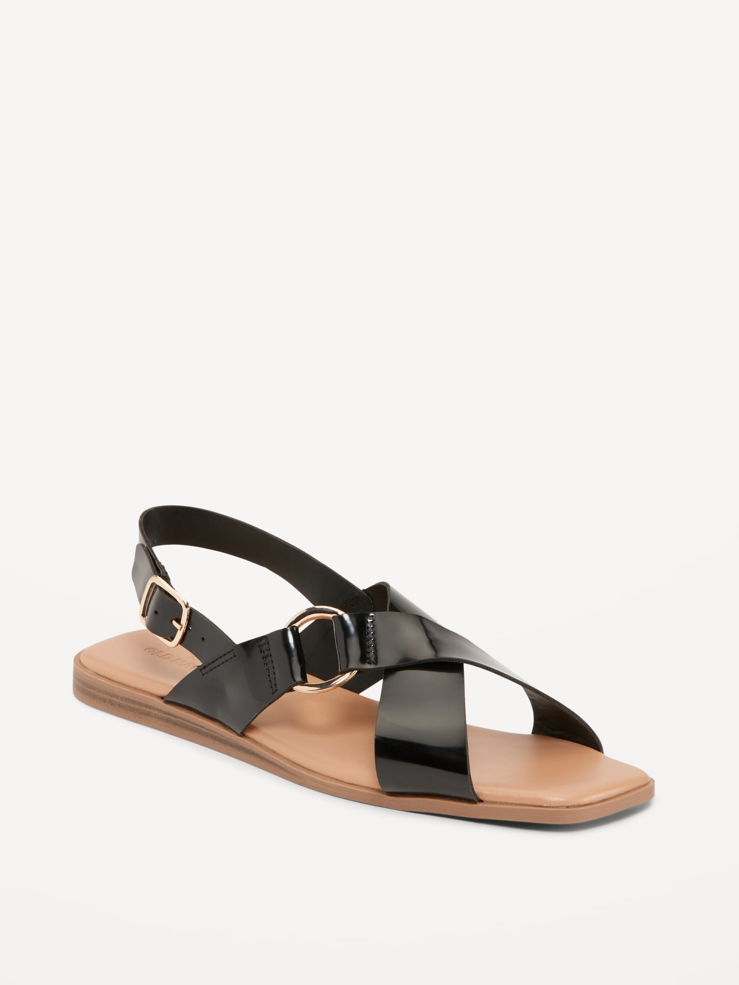 Faux-Leather Cross-Strap Buckled Sandals