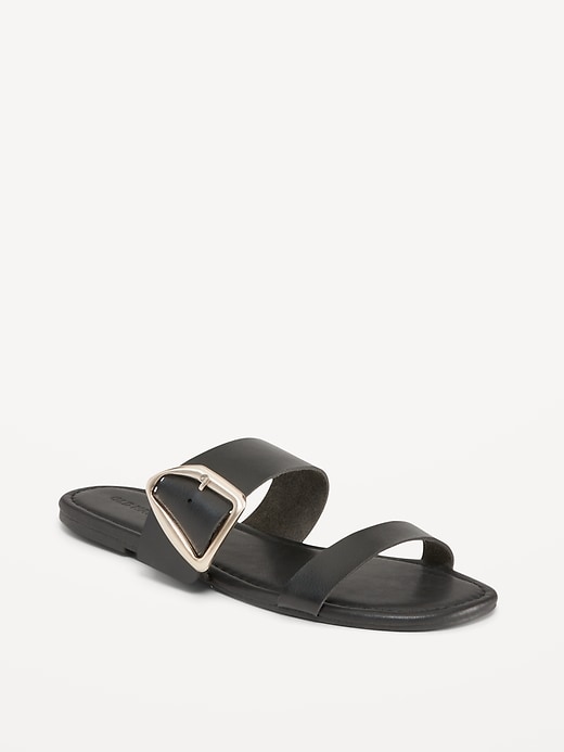 Image number 1 showing, Faux-Leather Double-Strap Metal-Hardware Sandals