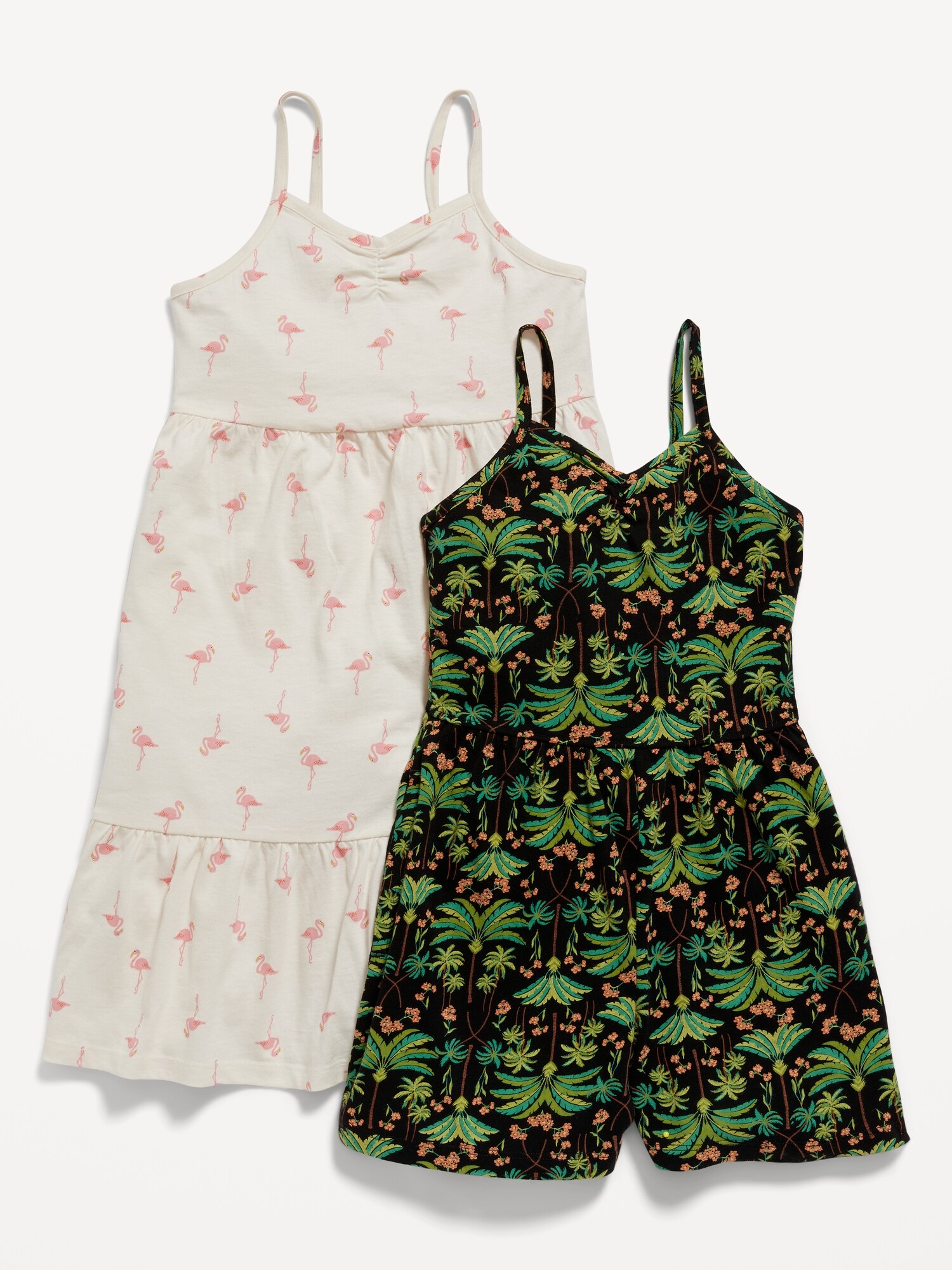 Old Navy Printed Jersey-Knit Swing Dress & Romper 2-Pack for Girls white. 1