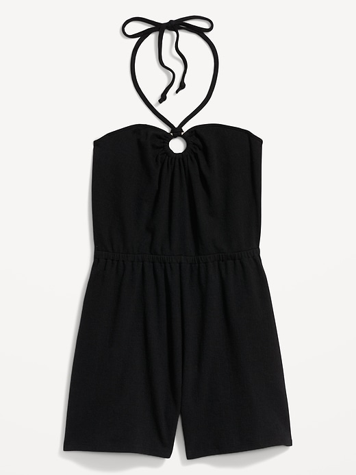 Image number 3 showing, Textured O-Ring Halter Romper -- 3.5-inch inseam