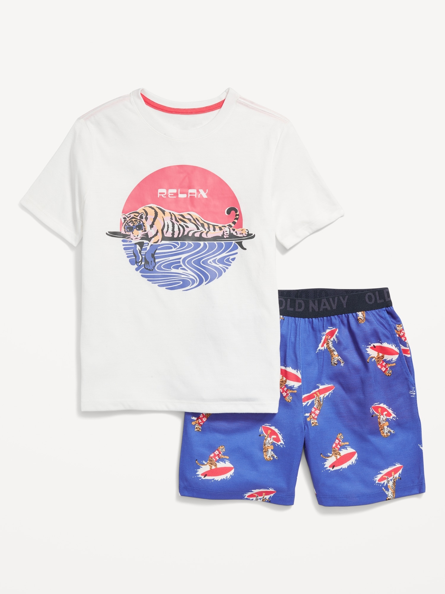 Old Navy Short-Sleeve Graphic Pajama Shorts Set for Boys white. 1