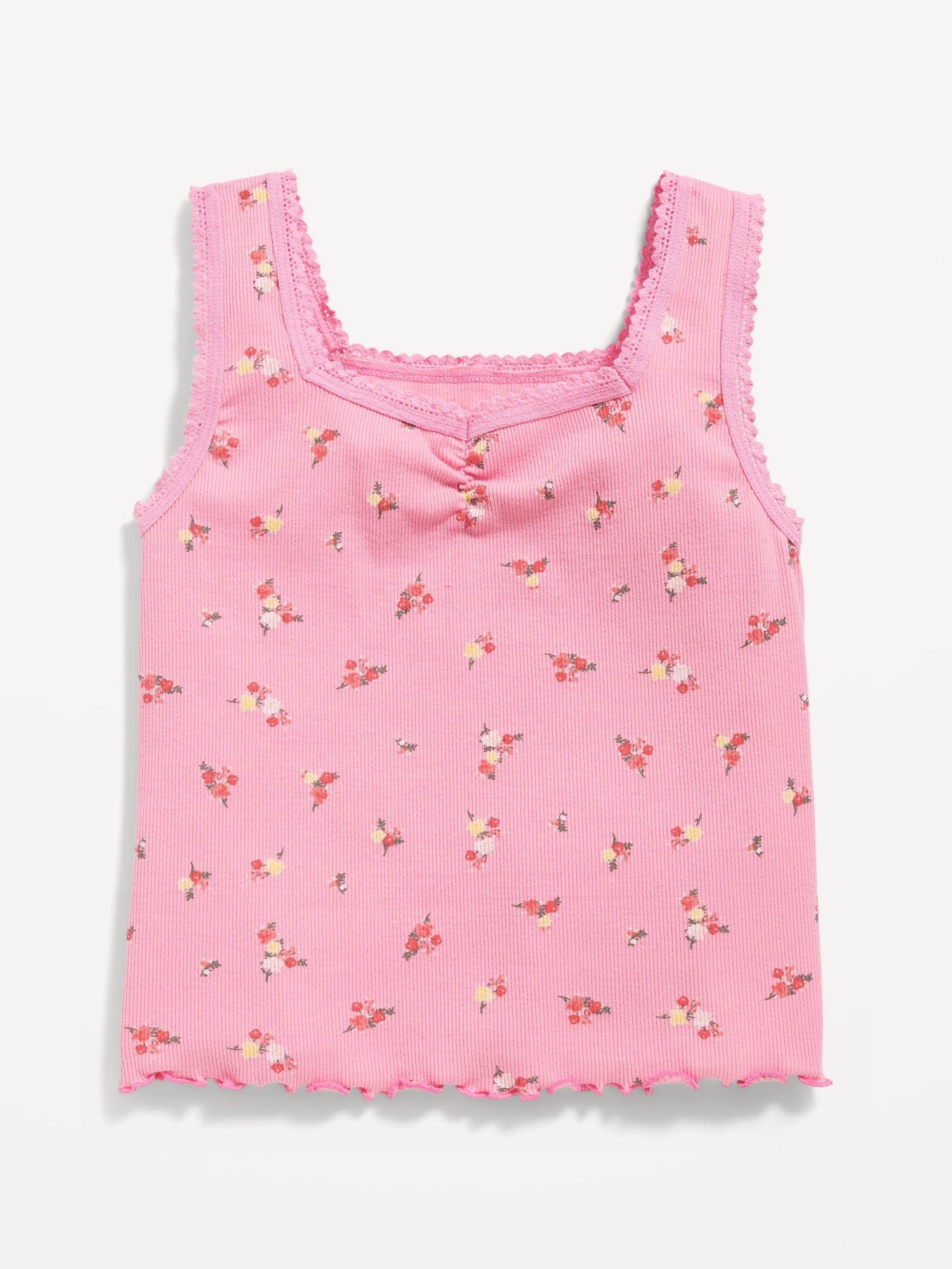 Old Navy Sweetheart Lace-Trim Printed Tank Top for Girls pink. 1