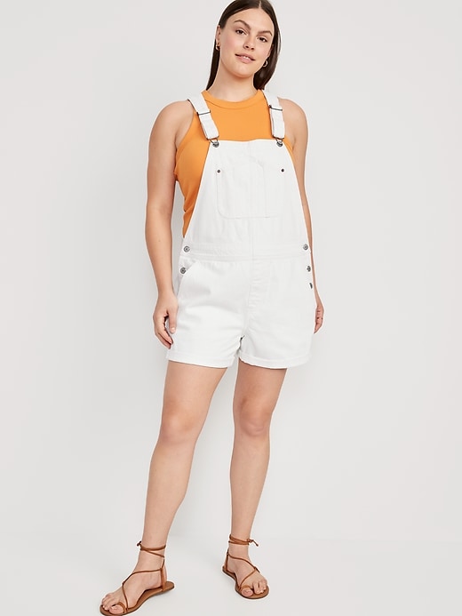 Image number 5 showing, Slouchy Straight Non-Stretch White Jean Shortalls -- 3.5-inch inseam