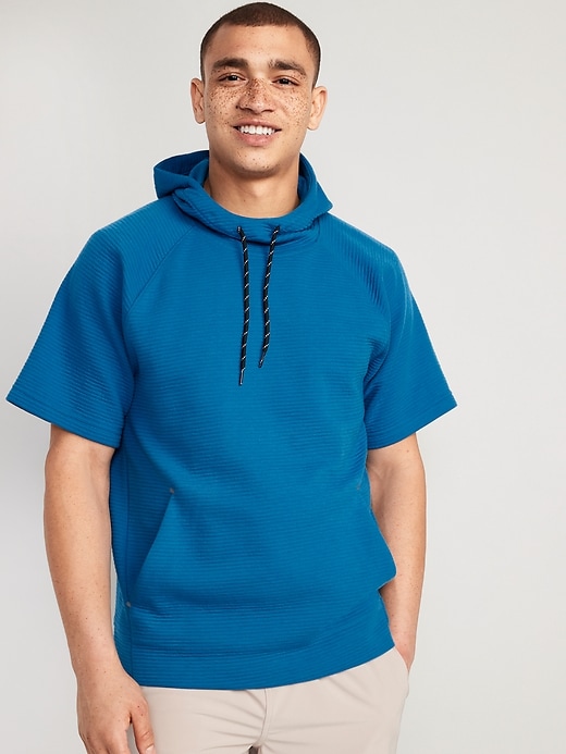 Image number 1 showing, Dynamic Fleece Textured Rib-Knit Short-Sleeve Pullover Hoodie