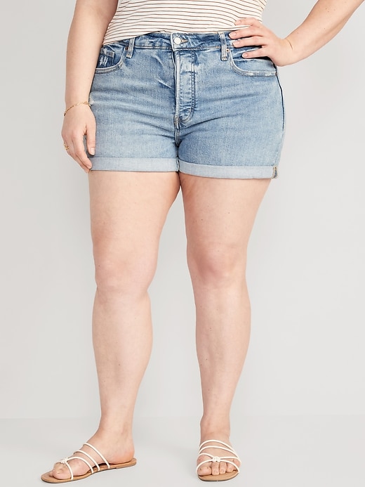 Image number 7 showing, Curvy High-Waisted OG Straight Button-Fly Ripped Jean Shorts -- 3-inch inseam