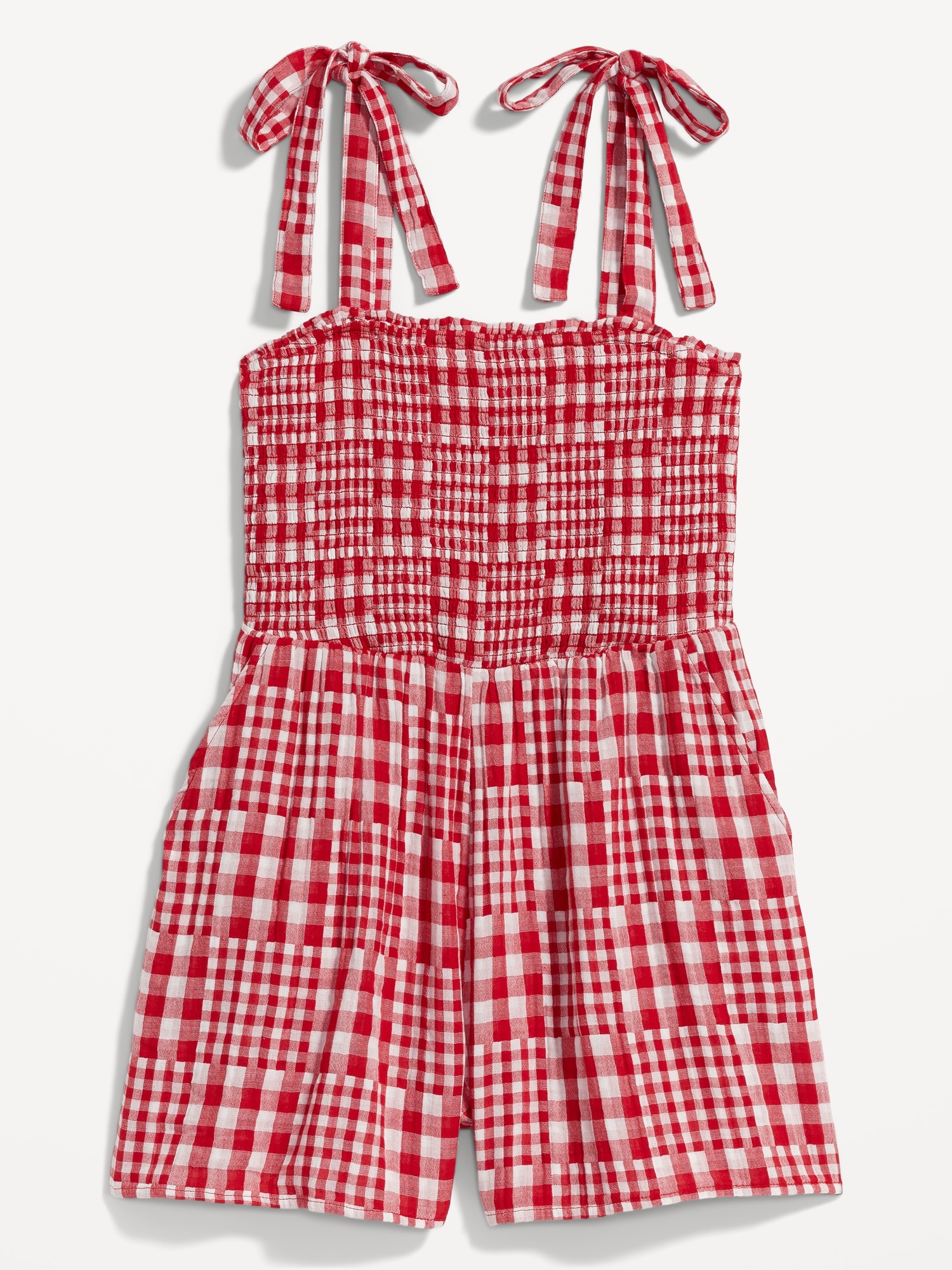 Gingham Tie-Shoulder Romper -- 3-inch inseam | Old Navy