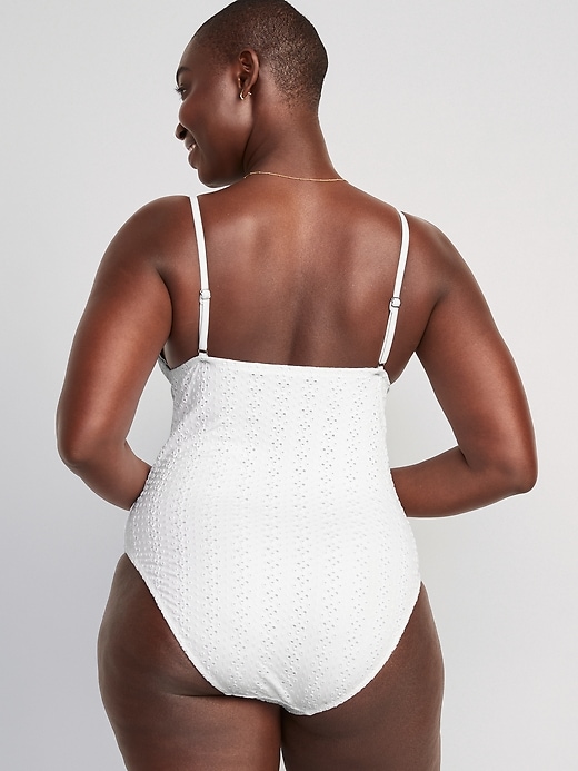Image number 6 showing, Eyelet-Embroidered V-Neck Ruffle-Trimmed One-Piece Swimsuit