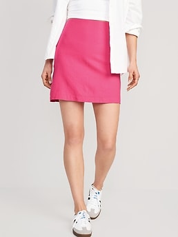 High-Waisted Printed Linen-Blend A-Line Mini Skirt for Women | Old 