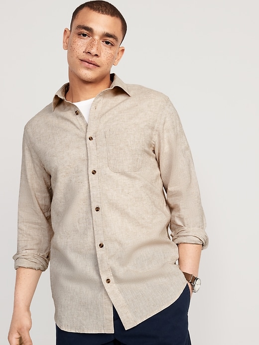 Image number 1 showing, Regular-Fit Everyday Non-Stretch Linen-Blend Shirt