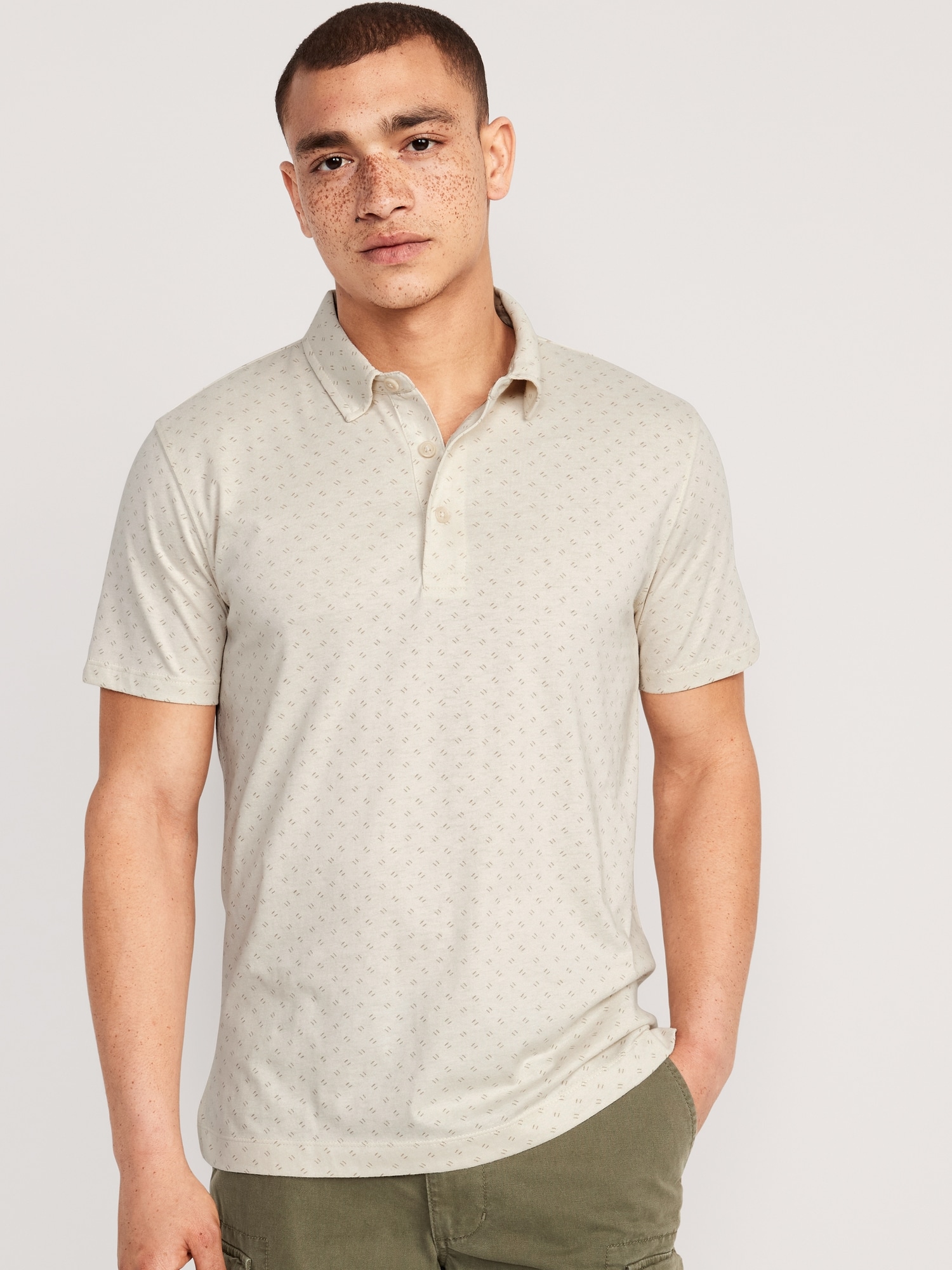Old Navy Printed Classic Fit Jersey Polo for Men beige. 1
