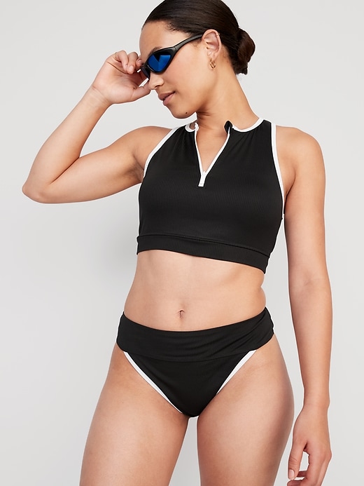 Image number 3 showing, High-Waisted Ribbed French-Cut Bikini Swim Bottoms
