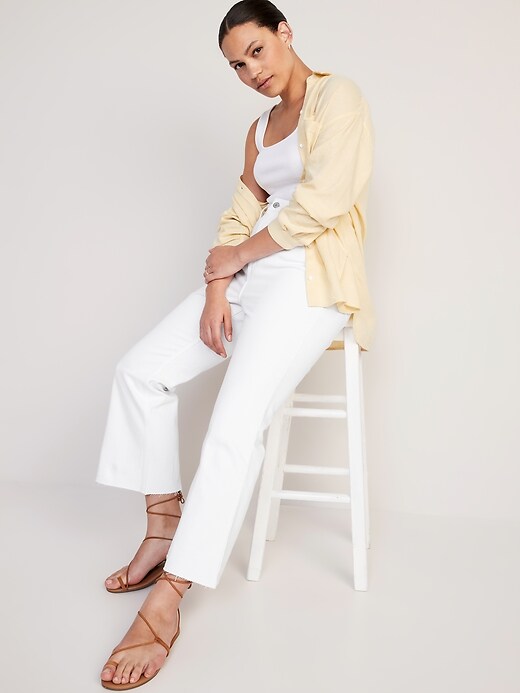 Image number 3 showing, Higher High-Waisted White Cropped Cut-Off Flare Jeans