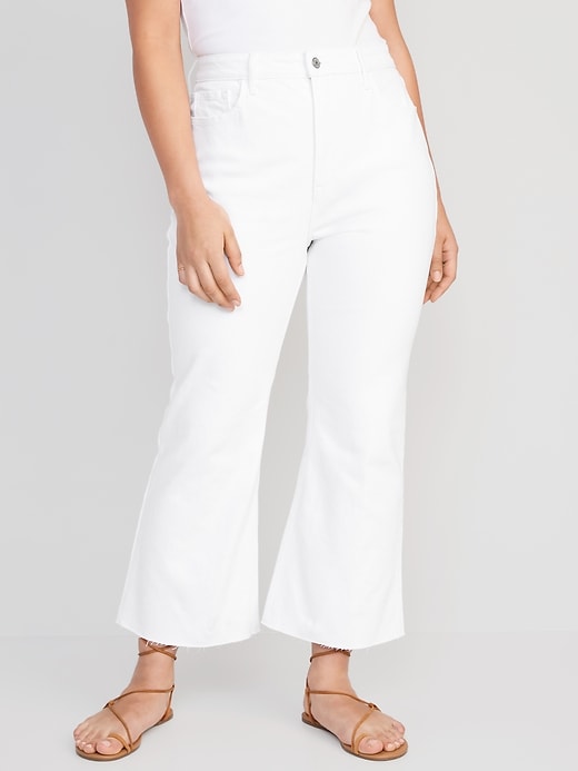 Image number 5 showing, Higher High-Waisted White Cropped Cut-Off Flare Jeans