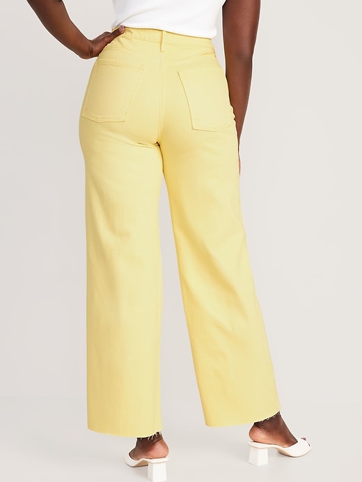 Image number 6 showing, Extra High-Waisted Pop-Color Wide-Leg Cut-Off Jeans