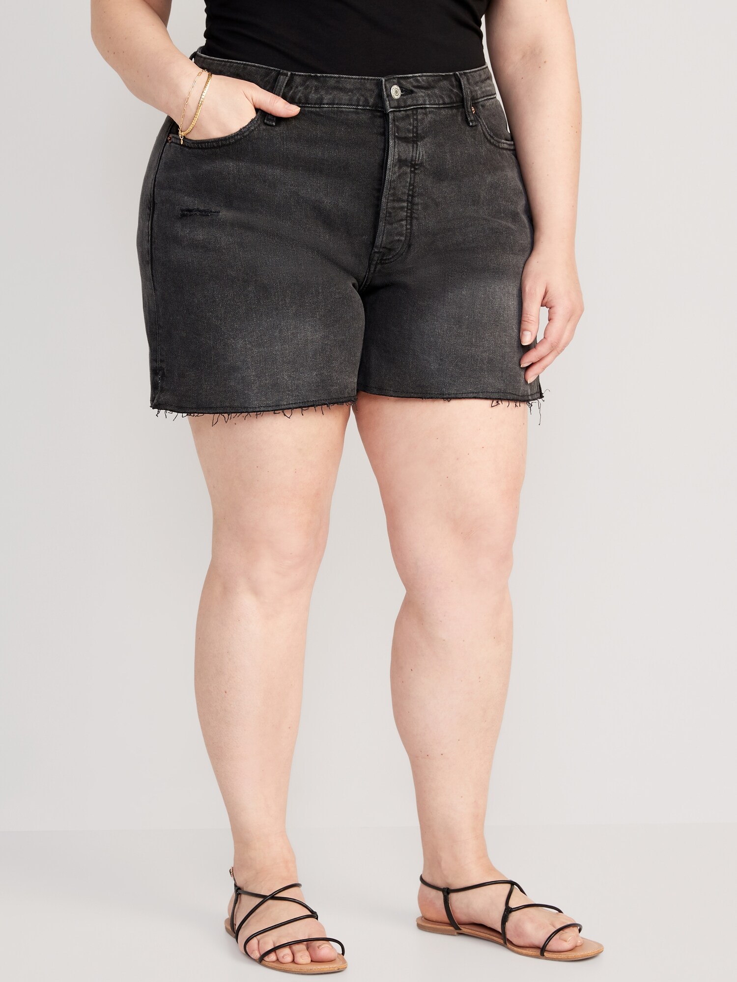 Curvy High-Waisted Button-Fly OG Straight Side-Slit Cut-Off Jean Shorts --  5-inch inseam