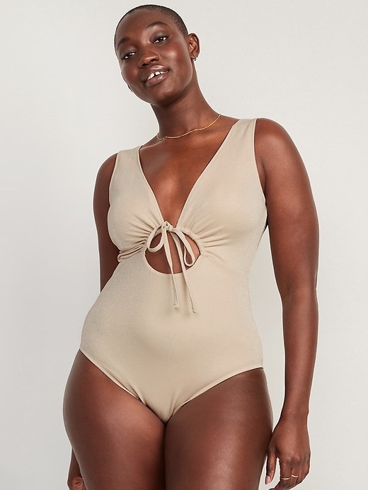 Image number 5 showing, Cutout-Front Metallic Shine One-Piece Swimsuit