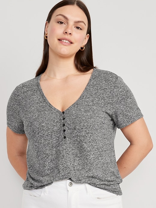 Image number 5 showing, Linen-Blend V-Neck Henley T-Shirt