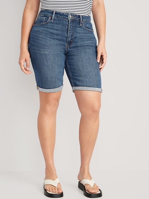Image number 5 showing, High-Waisted O.G. Straight Jean Shorts -- 9-inch inseam
