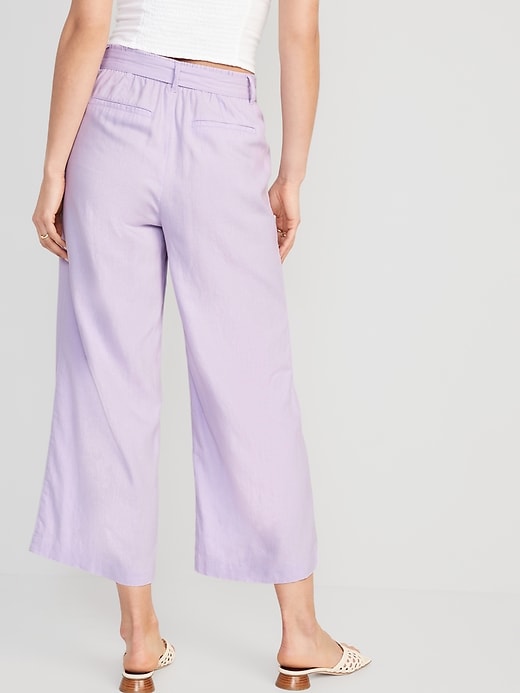 Image number 2 showing, High-Waisted Linen-Blend Cropped Wide-Leg Pants