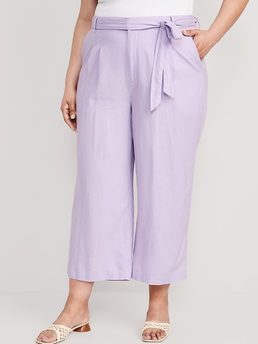 Image number 7 showing, High-Waisted Linen-Blend Cropped Wide-Leg Pants