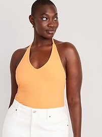 Old Navy Rib-Knit V-Neck Cropped Halter Top for Women Dragonfruit Size M  NWT