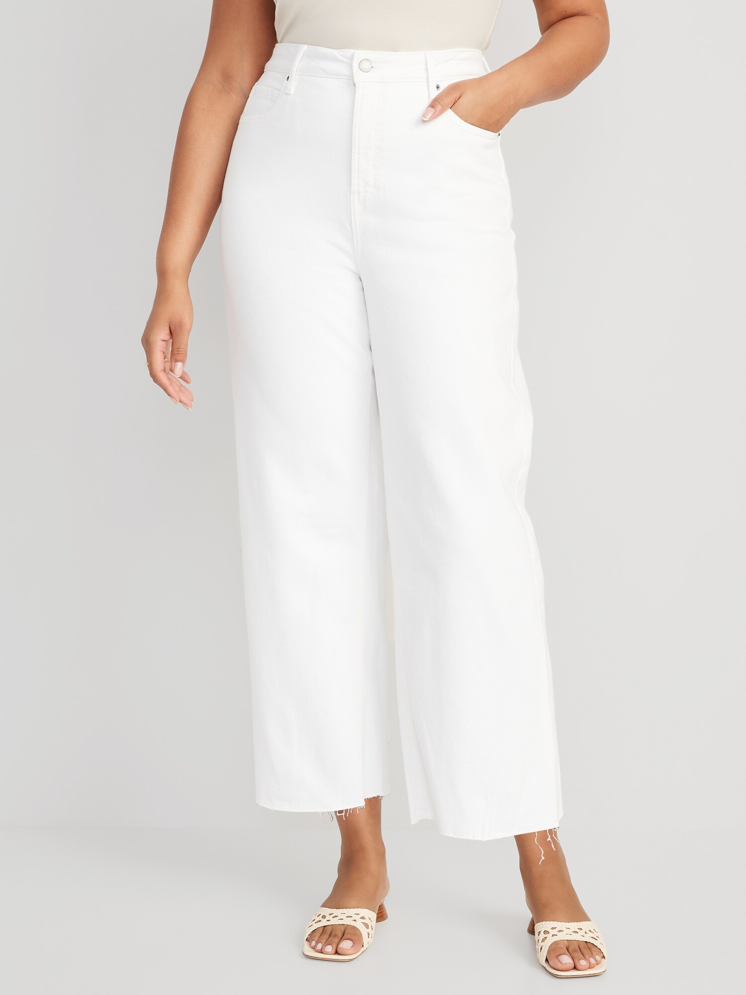 Extra High Waisted Cropped White Wide Leg Cut Off Jeans For Women Old 